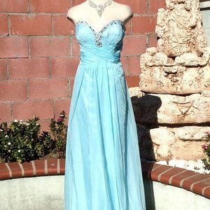DANCING QUEEN Strapless Long Dress Crystals Pleated Lined Evening Prom Blue XL